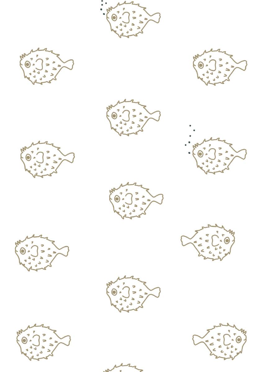Papier peint chambre enfant Poisson - Jaune ocre