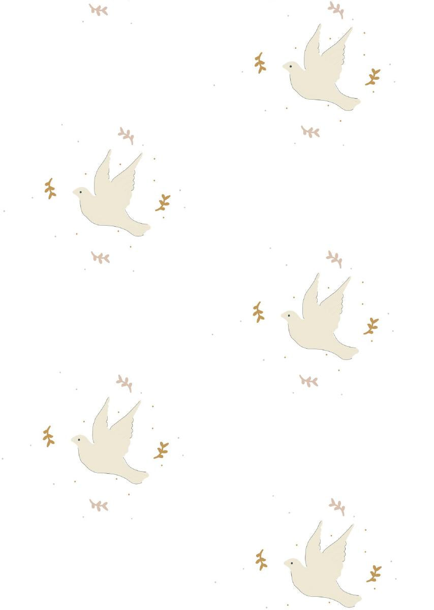 Papier peint chambre enfant motif Oiseaux - Gris clair &amp; Beige
