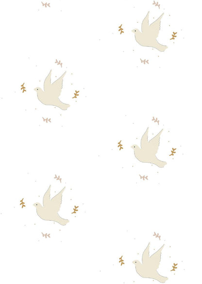 Papier peint chambre enfant motif Oiseaux - Gris clair &amp; Beige