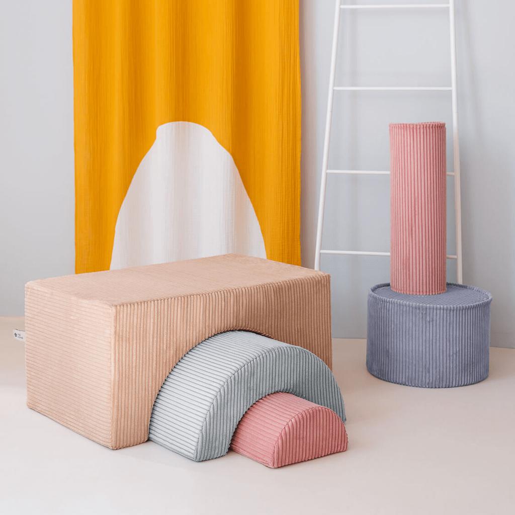 Pouf Montessori arc-en-ciel - Beige Vert &amp; Rose