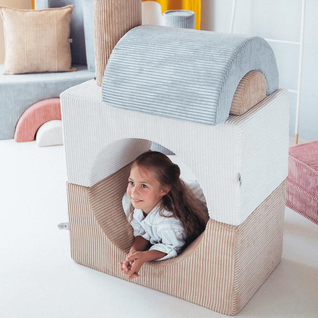 Pouf Montessori arc-en-ciel - Beige Vert &amp; Rose