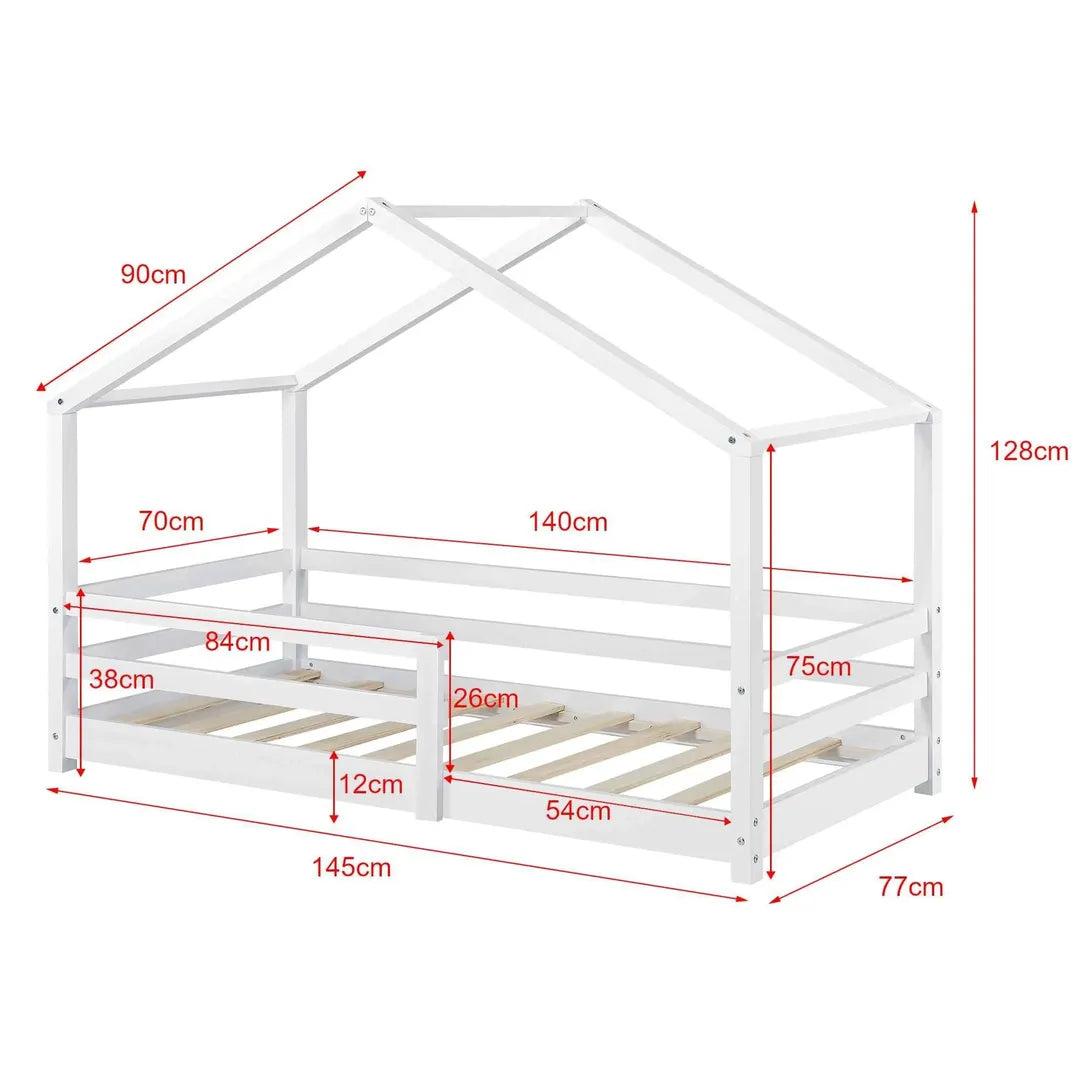 Lit cabane avec barrière 70x140cm - Blanc