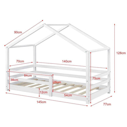 Lit cabane avec barrière 70x140cm - Blanc