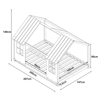Lit cabane maison 140x200cm - Bois naturel