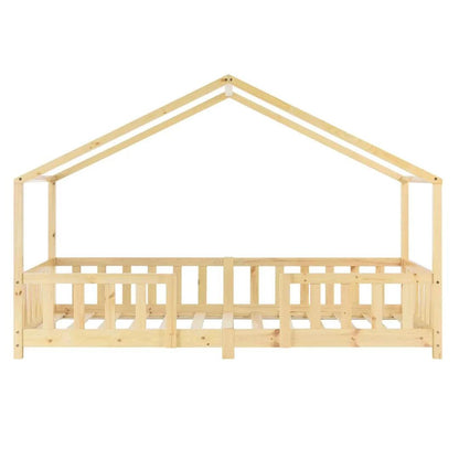 Lit cabane avec barrière - 90x200 cm - Bois naturel