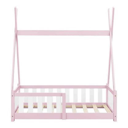 Lit tipi 70x140cm avec barrière - Rose &amp; blanc