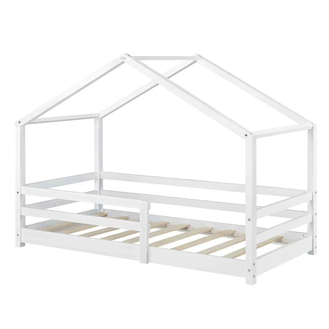 Lit cabane avec barrière 70x140cm - Blanc
