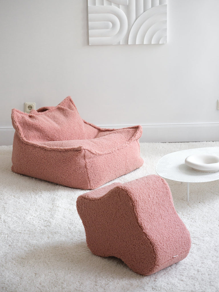 Pouf enfant Teddy bouclette Rose
