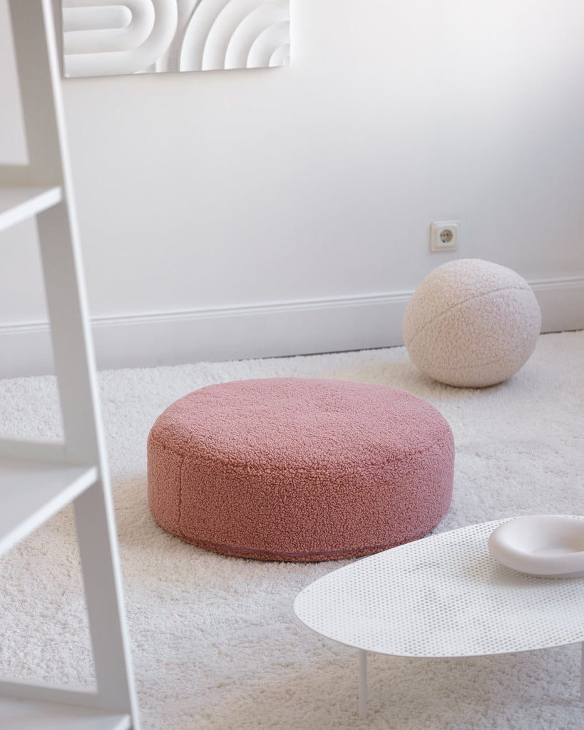 Pouf enfant Teddy bouclette Rose