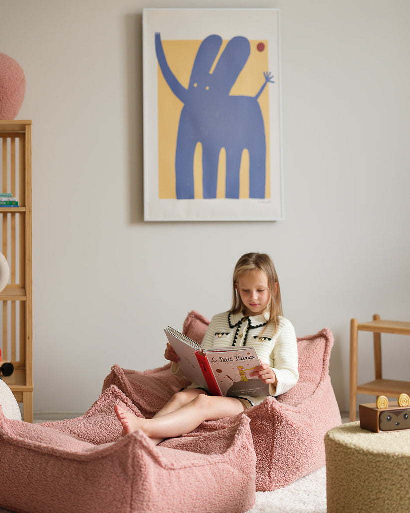 Pouf enfant Teddy bouclette Rose