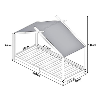 Pack lit cabane + ciel de lit 90x200cm - Blanc