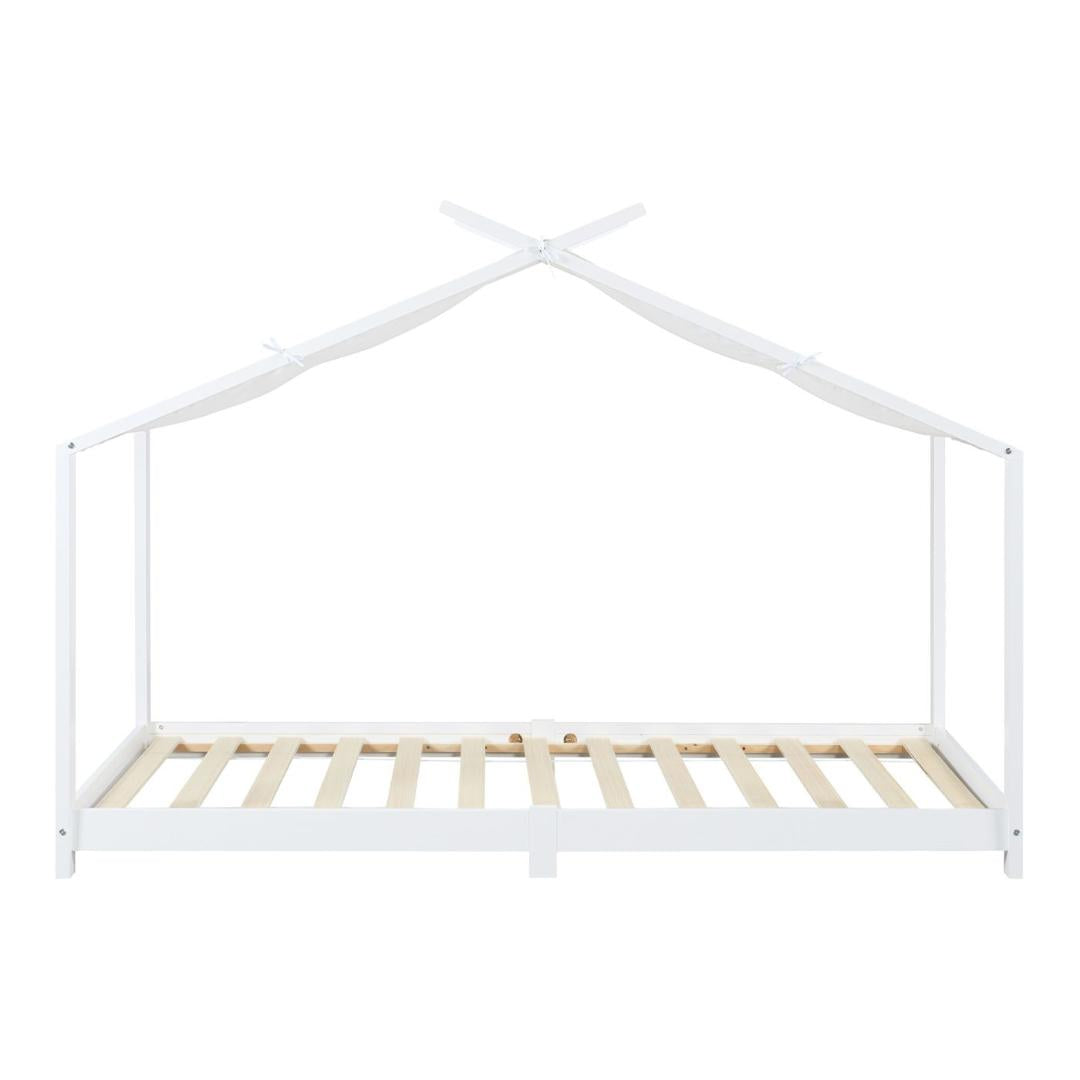 Pack lit cabane + ciel de lit + matelas 90x200cm - Blanc