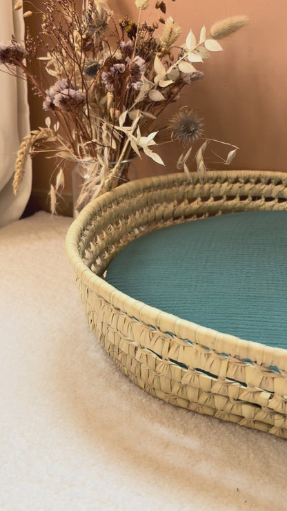 Panier à langer + matelas + housse double gaze vert eucalyptus
