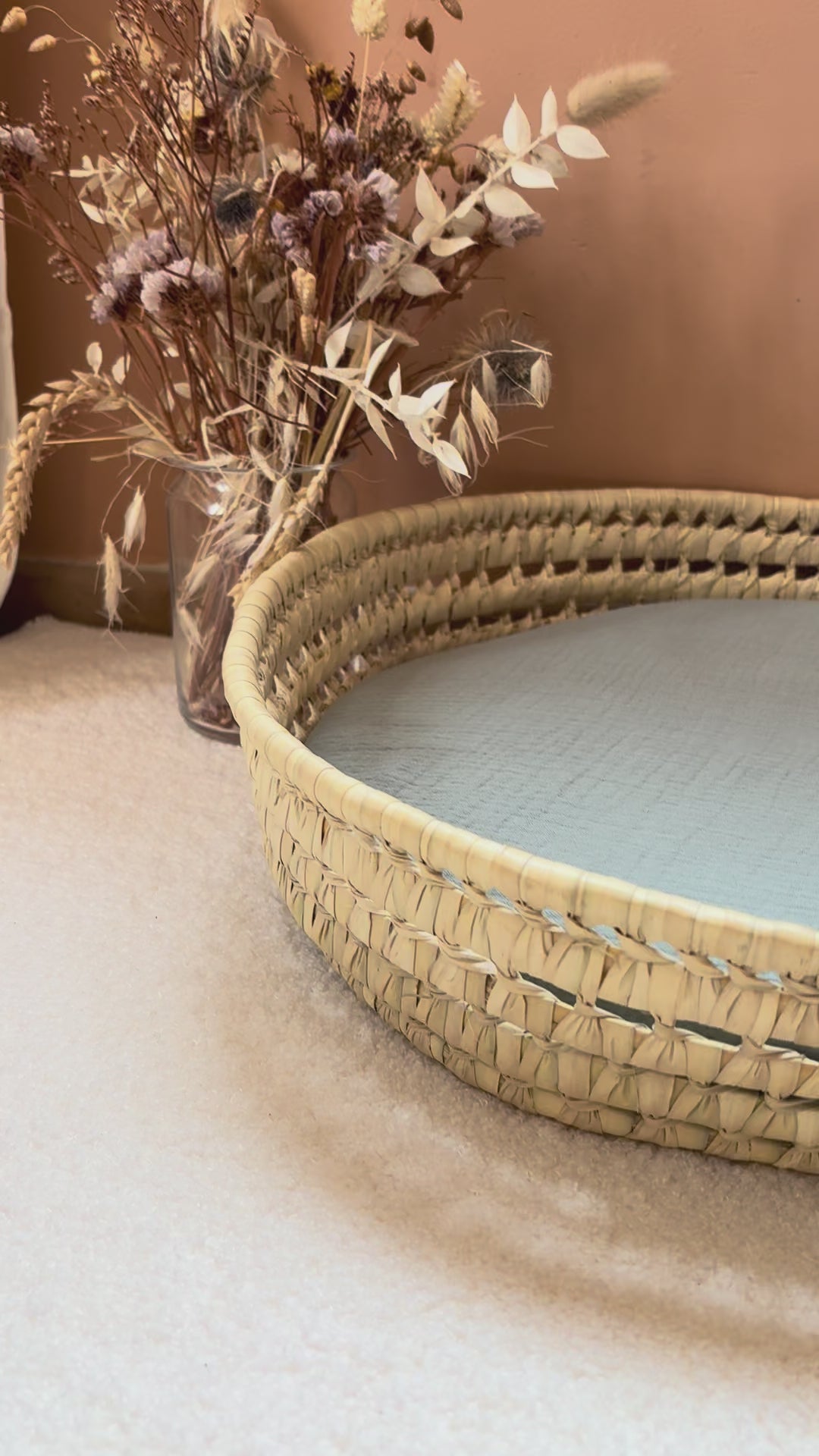 Panier à langer + matelas + housse double gaze vert de gris