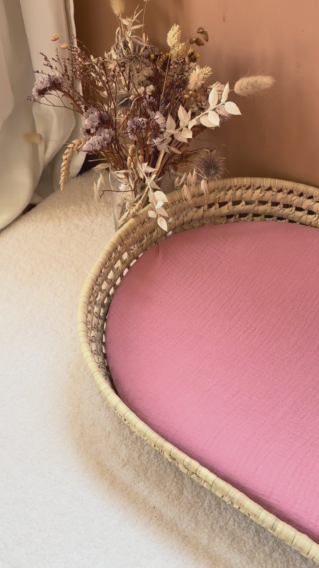 Panier à langer + matelas + housse double gaze rose