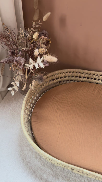 Panier à langer + matelas + housse double gaze camel