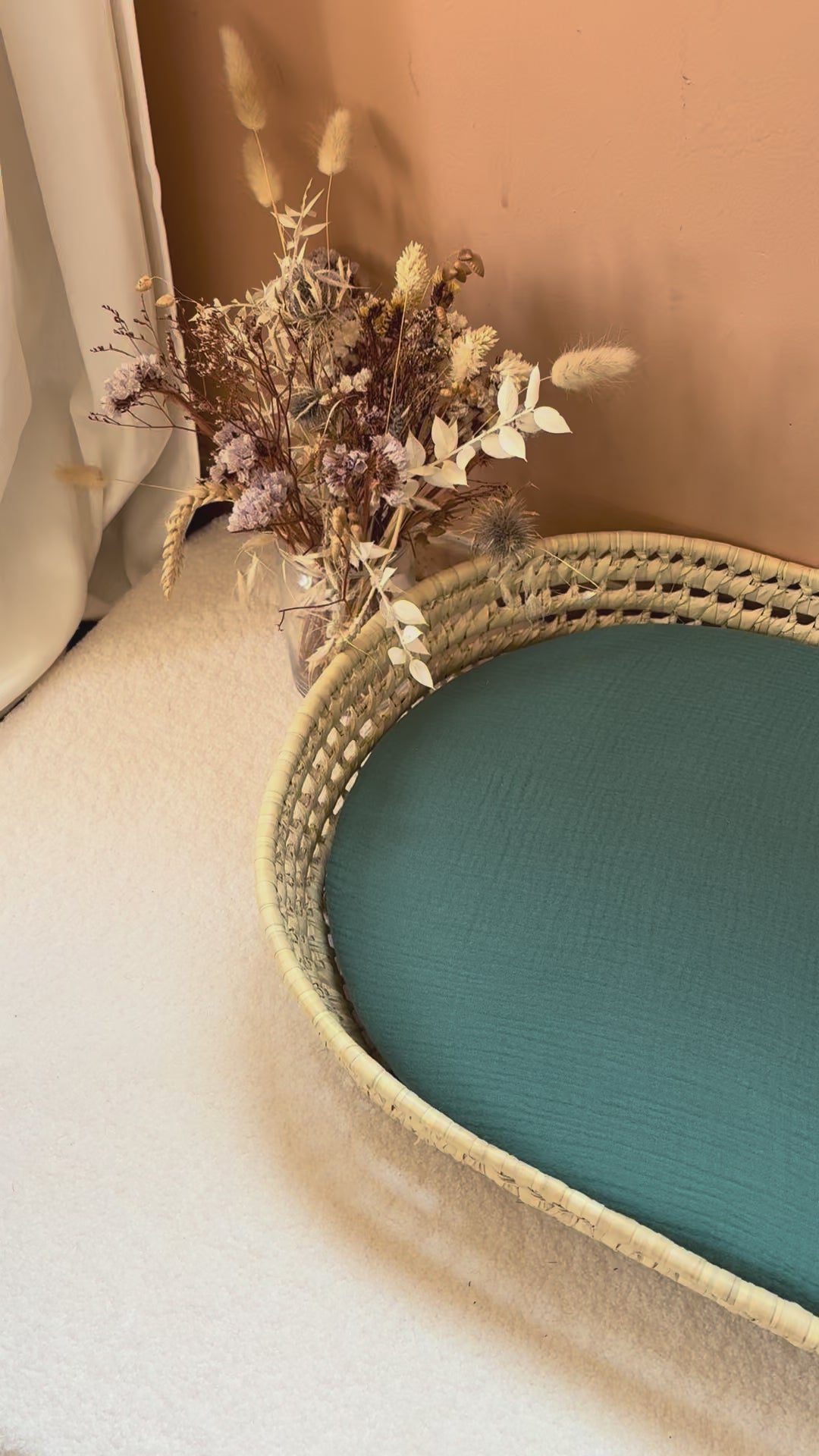 Panier à langer + matelas + housse double gaze vert eucalyptus