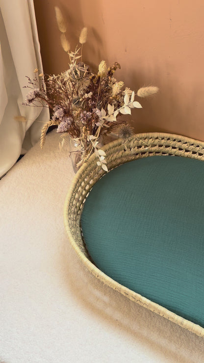 Panier à langer + matelas + housse double gaze vert eucalyptus