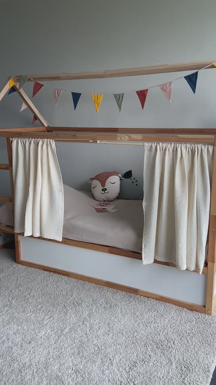 Rideaux lit Kura Ikea Ecru à pois dorés