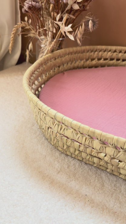 Panier à langer + matelas + housse double gaze rose