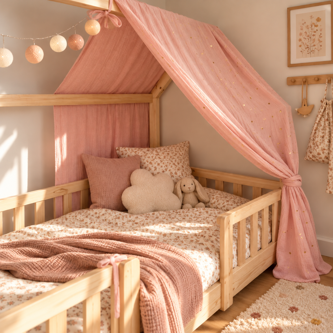 Bedhemel Cabane Roze blos gouden stippen