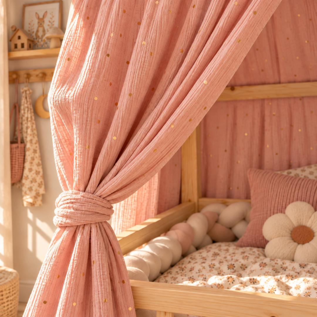 Bedhemel Cabane Roze blos gouden stippen