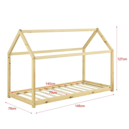 Lit cabane Montessori + matelas - 70x140cm - Bois naturel