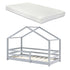 Lit cabane avec barrière et matelas - 90x200cm - Gris