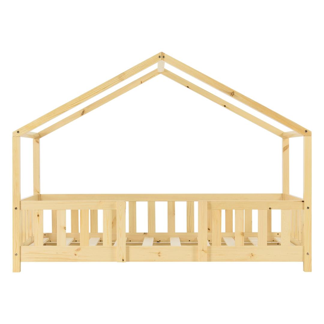 Lit cabane avec barrière + matelas 70x140cm - Bois naturel