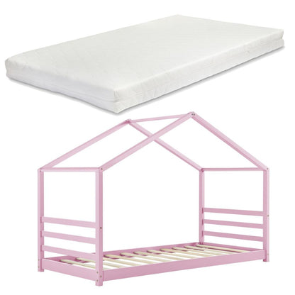 Lit cabane Montessori avec matelas - 90x200cm - Rose