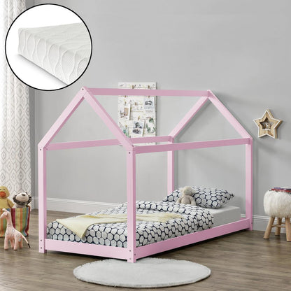 Lit cabane Montessori + matelas - 90x200cm - Rose