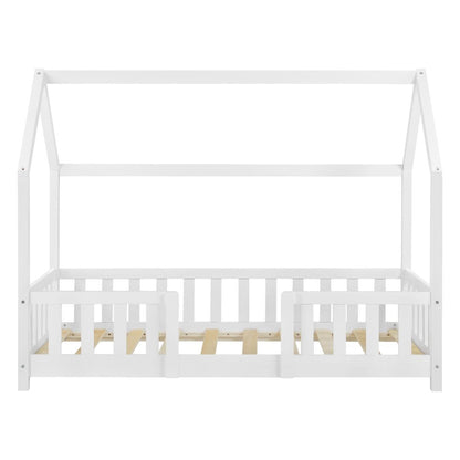 Lit cabane avec barrière + matelas - 80x160cm - Blanc