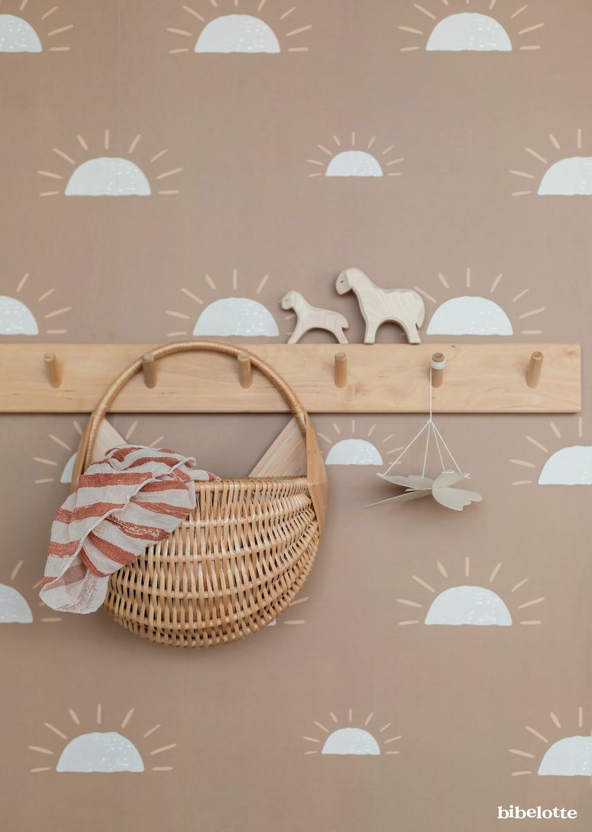Papier peint chambre enfant Soleil - Marron glacé &amp; Blanc