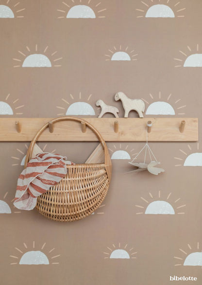 Papier peint chambre enfant Soleil - Marron glacé &amp; Blanc