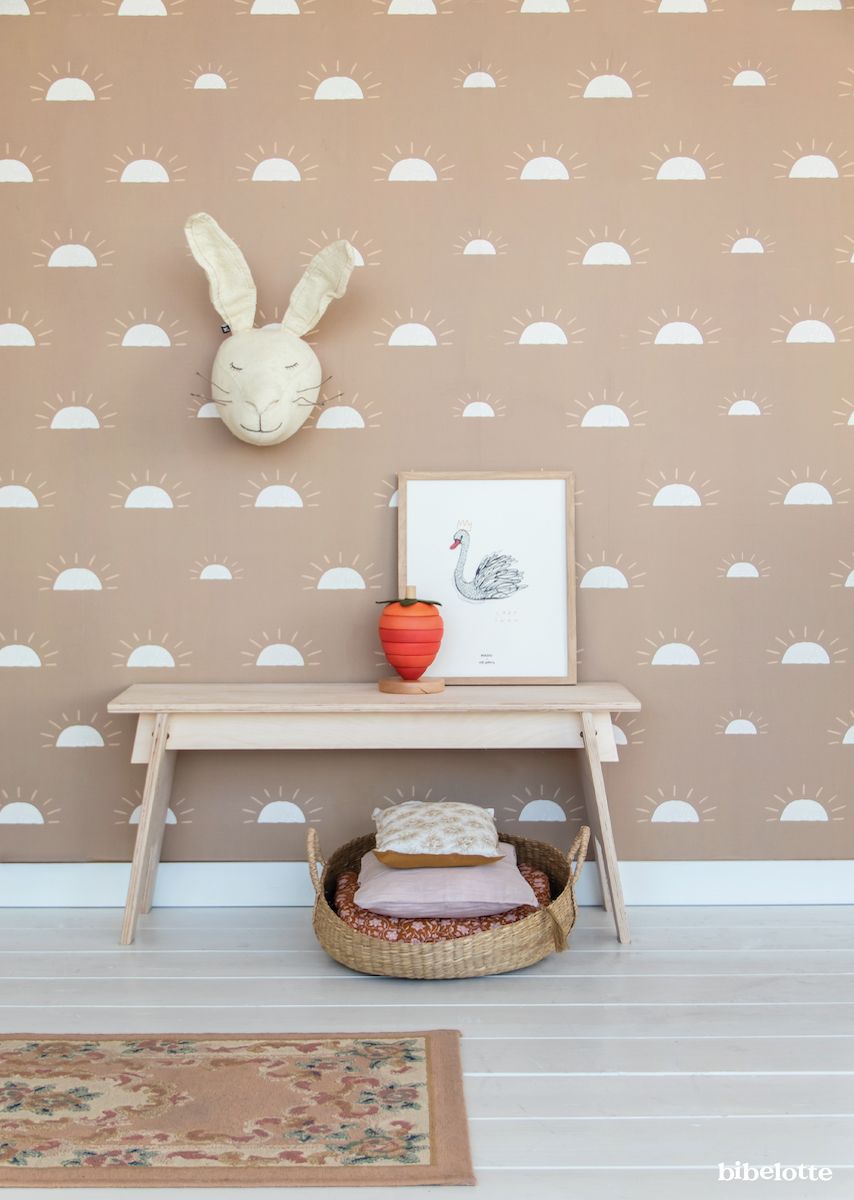 Papier peint chambre enfant Soleil - Marron glacé &amp; Blanc