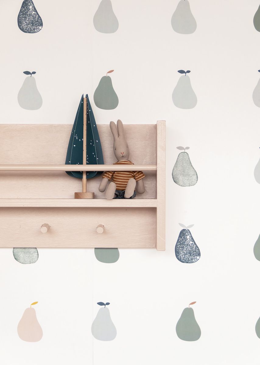 Papier peint chambre enfant Poires - Vert Sauge &amp; Beige