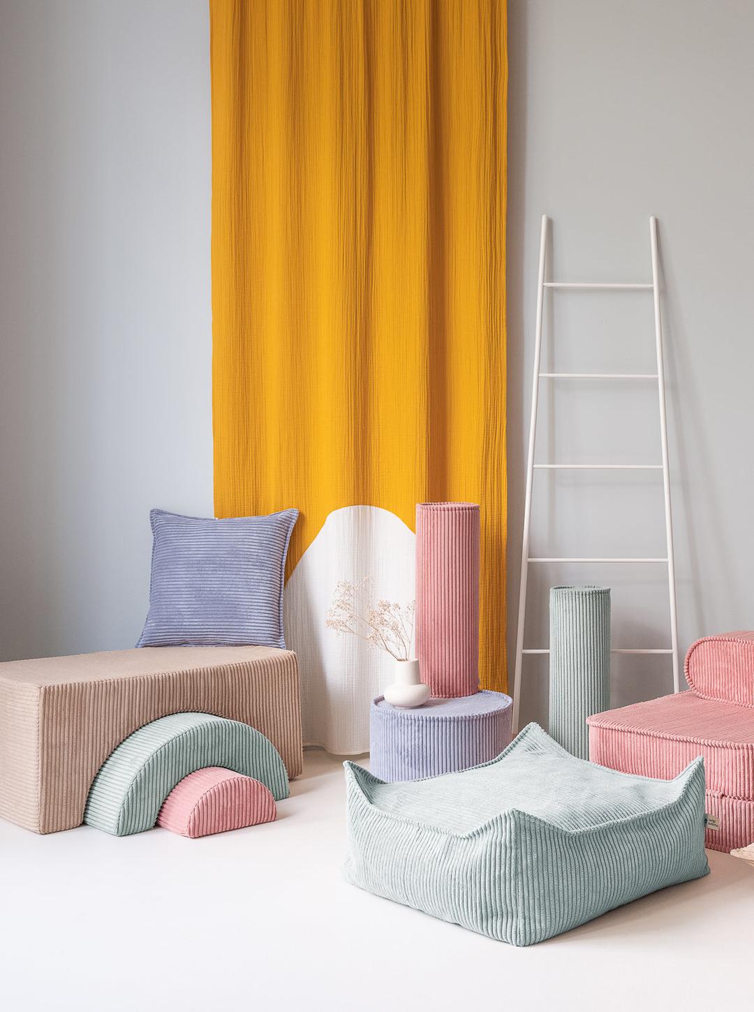 Pouf Montessori arc-en-ciel - Beige Vert &amp; Rose